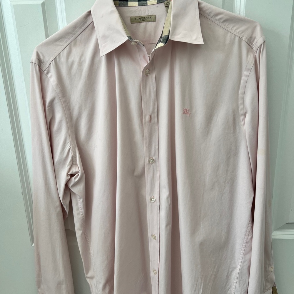 Men's Pink Burberry Dress Shirt- Size L